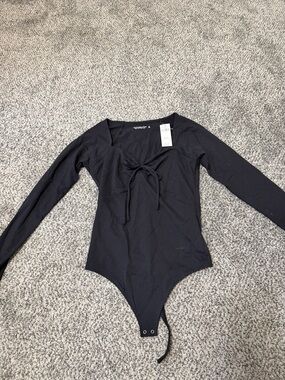 Abercrombie & Fitch Black Long-Sleeve Tie-Front Kids Bodysuit